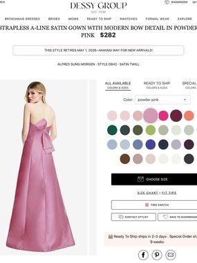 ALFRED SUNG Pink Strapless Satin Formal Gown